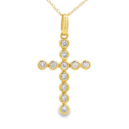 .31ct Diamond Cross Religious Pendant 14KT Yellow Gold