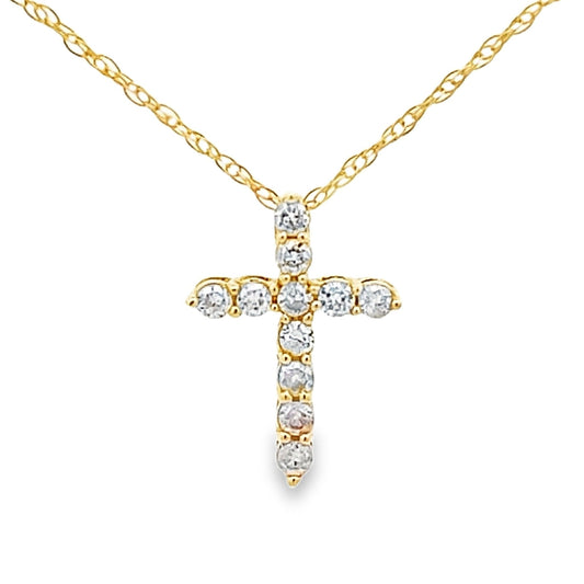 .12ct Diamond Cross Religious Pendant 14KT Yellow Gold