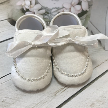 Mario Ivory or White Boys Christening Pram Shoes