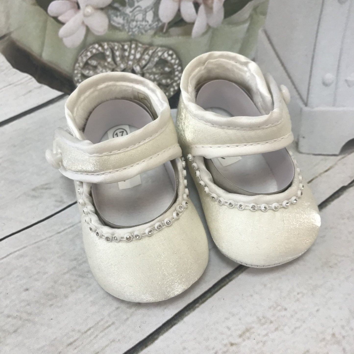 Laura Ivory or White Girls Christening Pram Shoes