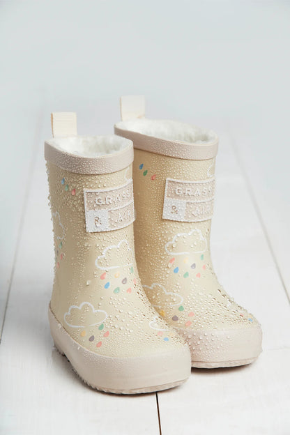 Grass & Air - Colour Changing Kids Wellies with Teddy Fleece Lining - Stone